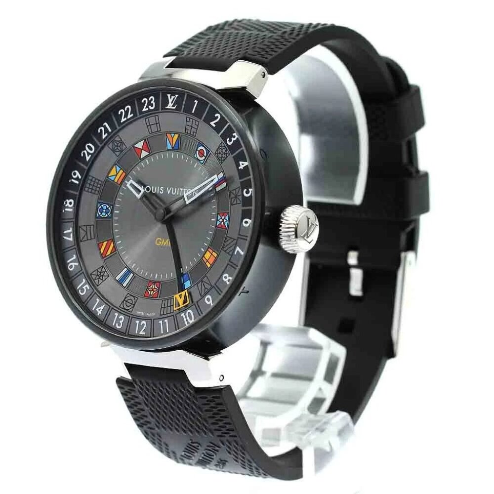 LOUIS VUITTON Tambour Moon Dual Time QA097 GMT gray Dial Quartz Men's_876530